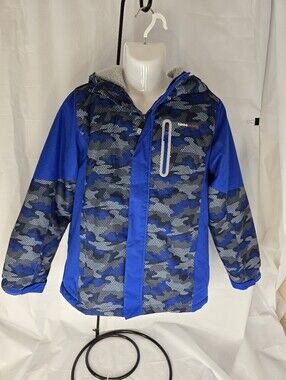 Swiss Tech Youth XL 14/16 Blue White Gray Camo Fleece Lined Hooded Winter Coat